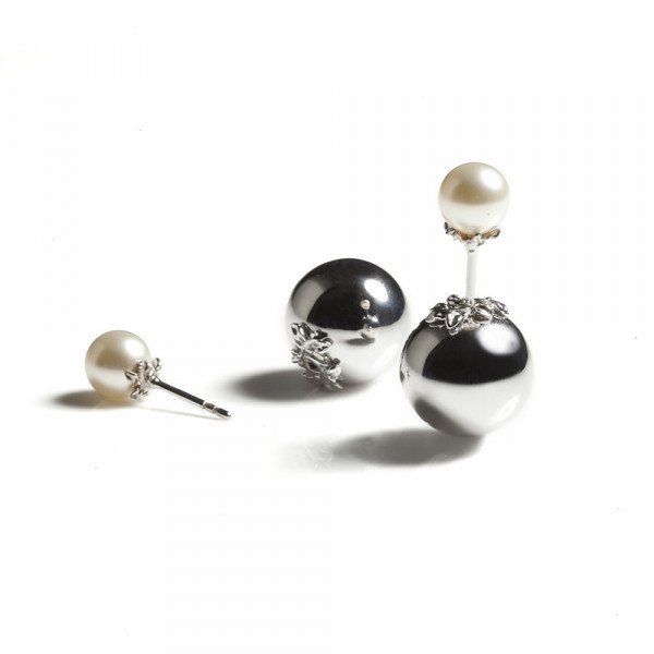Kasun Silver Orb and Pearl Earrings