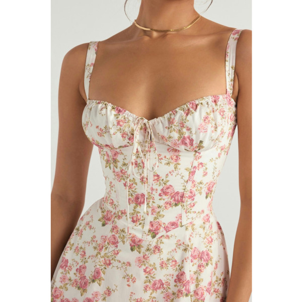 HOUSE OF CB Carmen Rose Print Bustier Dress