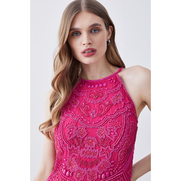 Karen Millen Fringed Beaded Woven Midi Dress