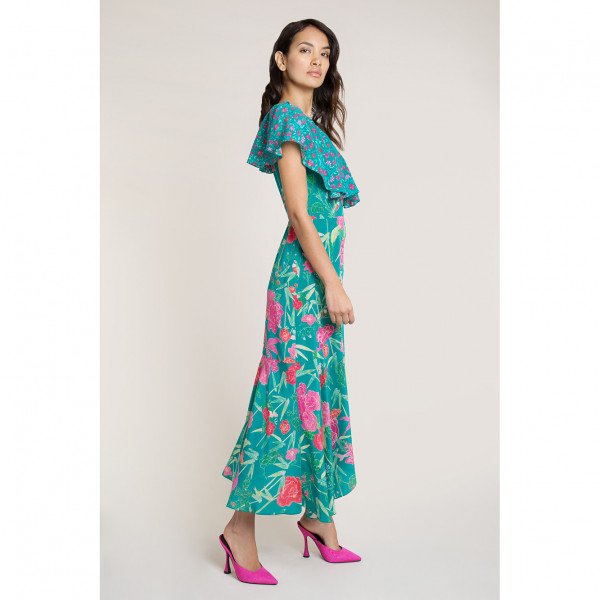Beulah Ratna Green Floral Wrap Dress