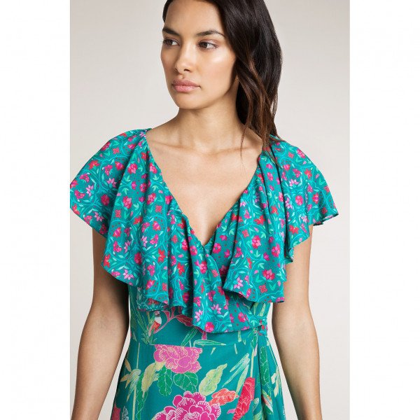 Beulah Ratna Green Floral Wrap Dress