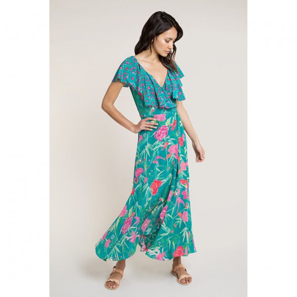Beulah Ratna Green Floral Wrap Dress