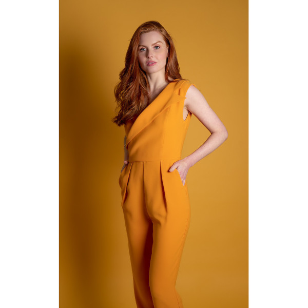 FEMPONIQ Peak Lapel Crepe Jumpsuit