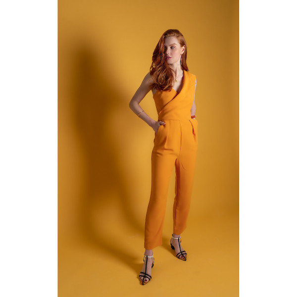 FEMPONIQ Peak Lapel Crepe Jumpsuit
