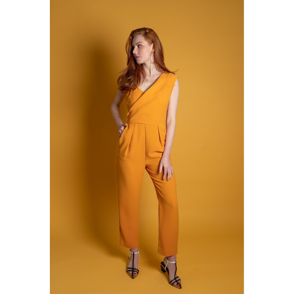FEMPONIQ Peak Lapel Crepe Jumpsuit