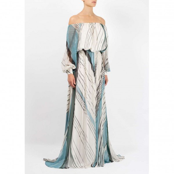 Rent Buy Dhela Printed Lurex Silk Gown | MY WARDROBE HQ