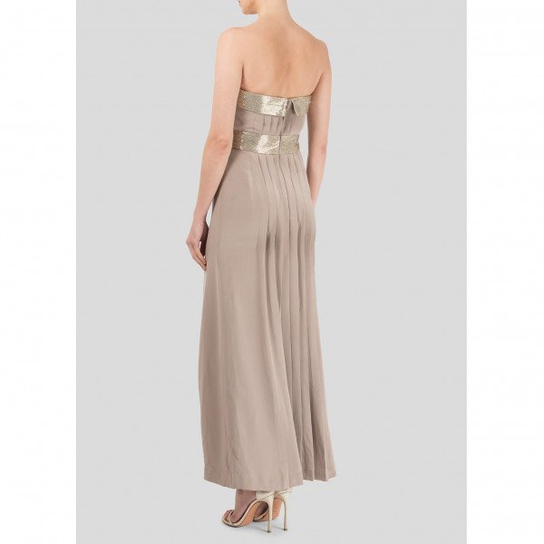 Roland Nivelais Strapless Embellished Pleated Gown