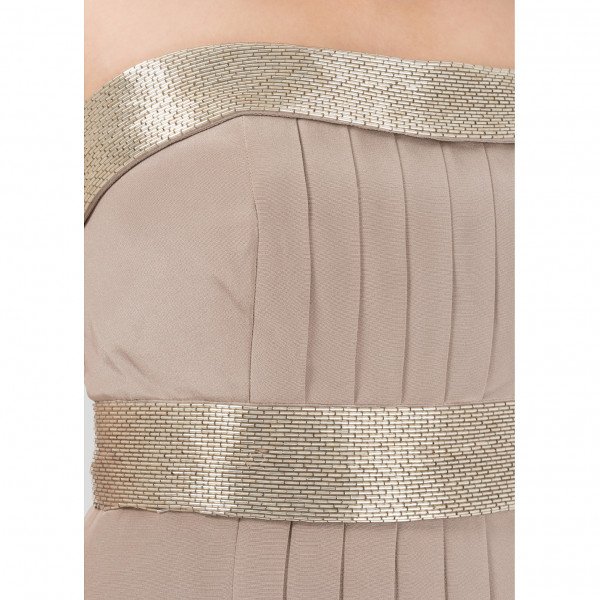 Roland Nivelais Strapless Embellished Pleated Gown
