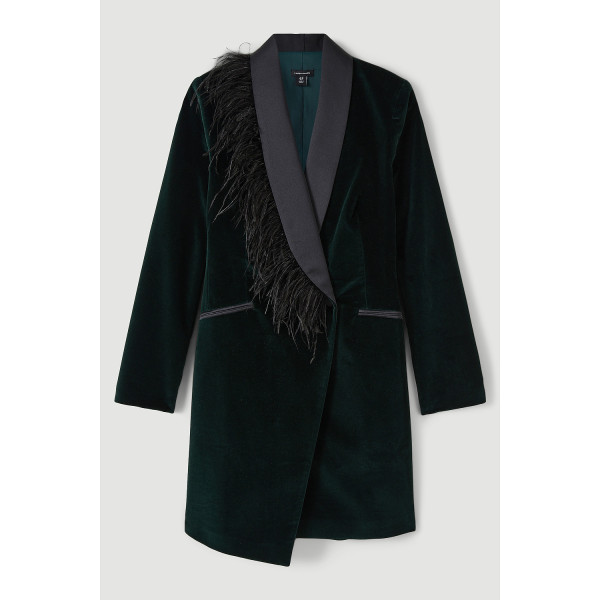 Feather-trimmed cotton velvet blazer
