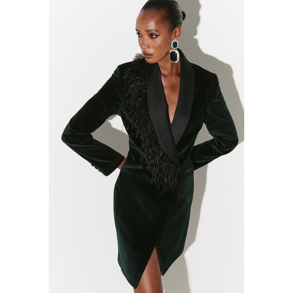 Karen Millen Velvet Feather Detail Blazer Mini Dress
