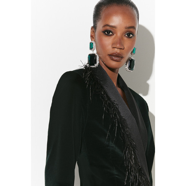 Karen Millen Velvet Feather Detail Blazer Mini Dress