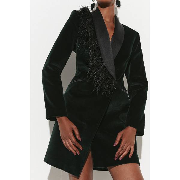 Karen Millen Velvet Feather Detail Blazer Mini Dress