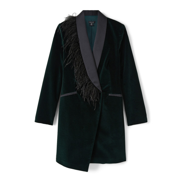 Karen Millen Velvet Feather Detail Blazer Mini Dress