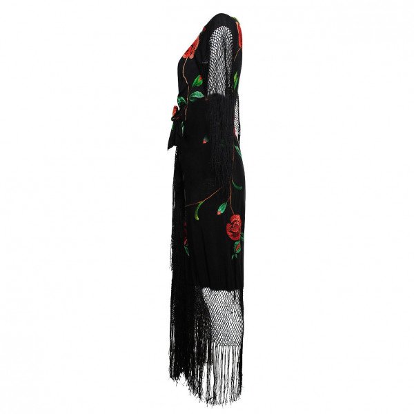 One Vintage Rose-Embroidered Fringe Gown