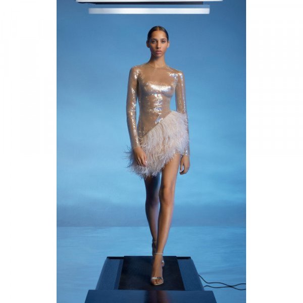 David Koma Feather-Trimmed Sequinned Mini Dress