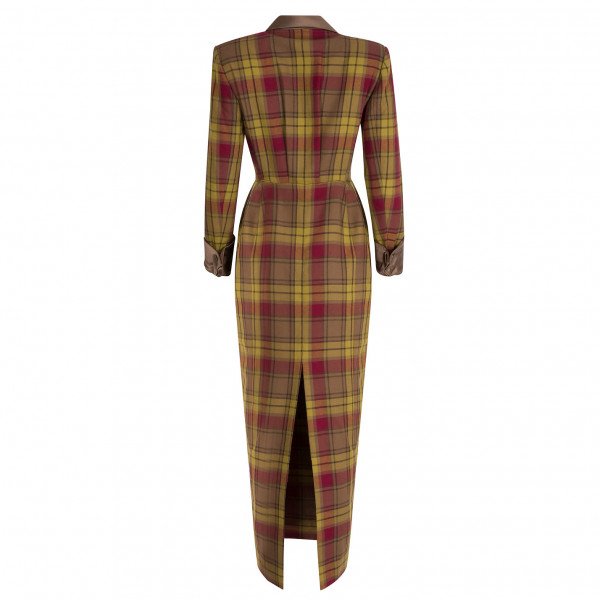 Lindka Cierach Satin-Trimmed Long Check Coat