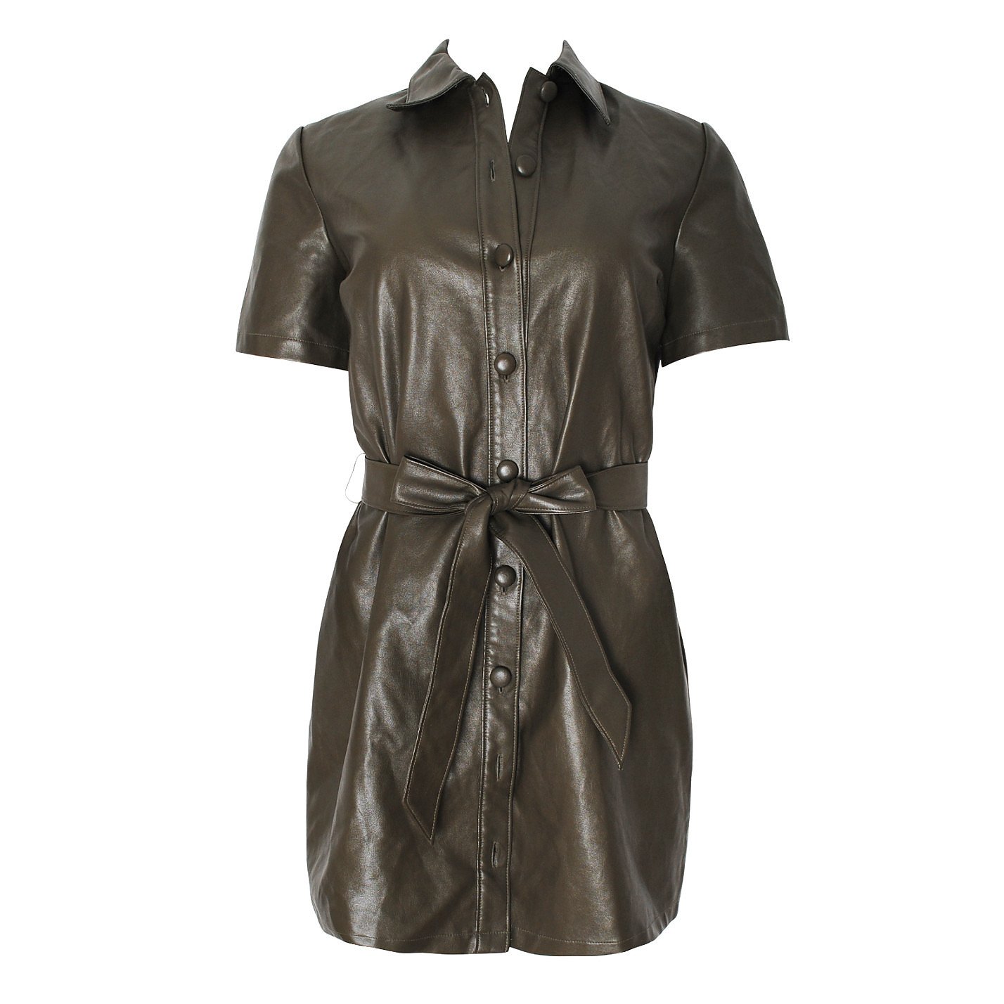 Sugar+Lips Belted Faux-Leather Dress