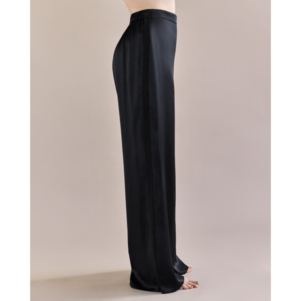 Issoir The Gia Tuxedo Stripe Silk Trouser - Black