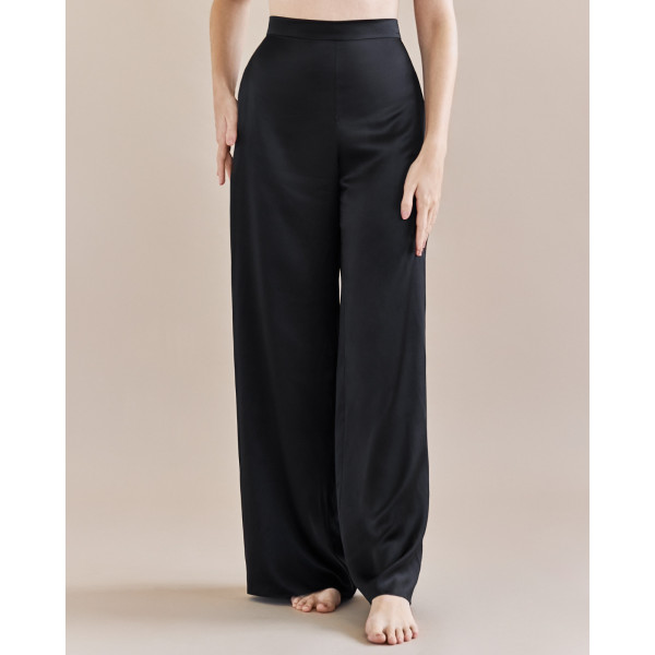 Issoir The Gia Tuxedo Stripe Silk Trouser - Black