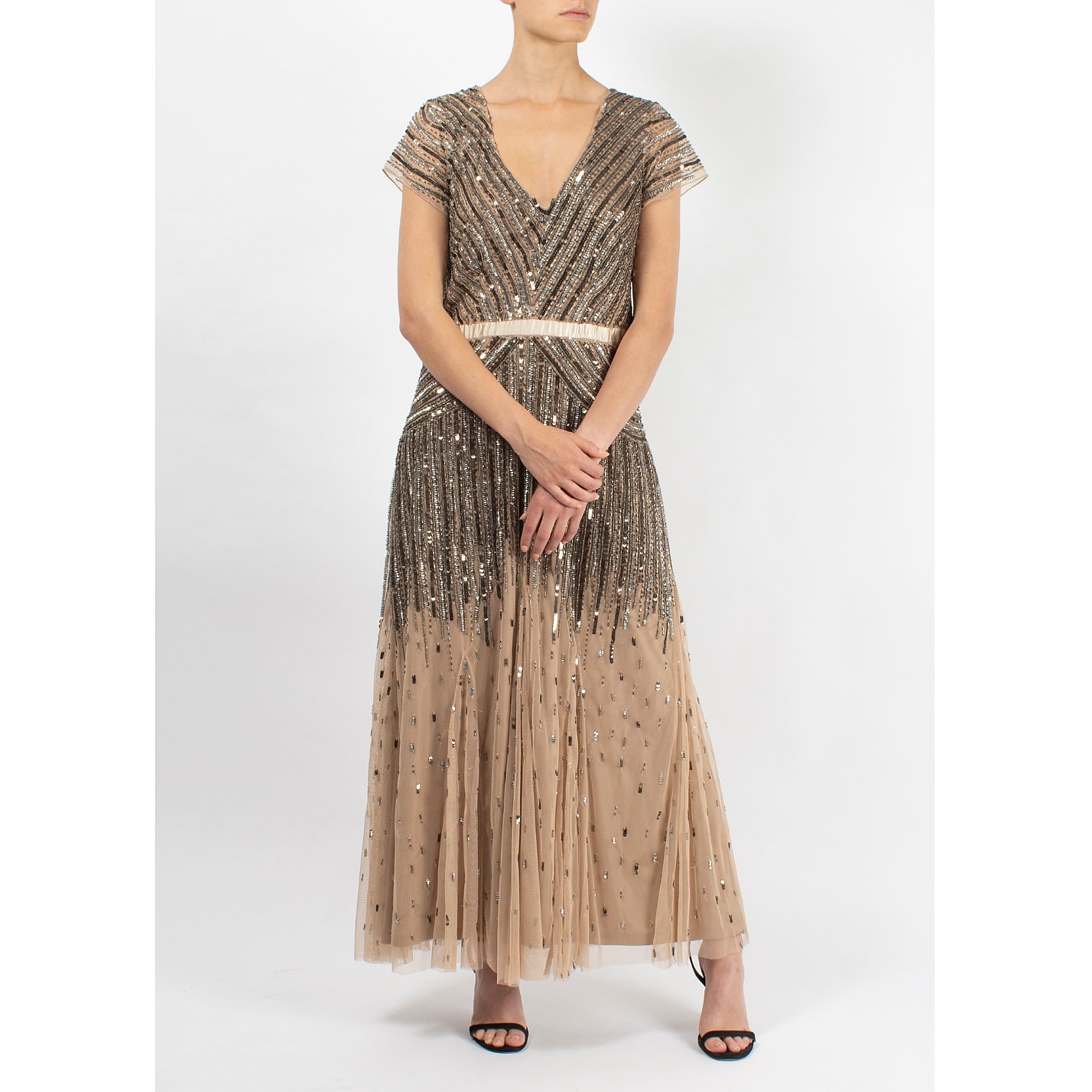 Robyn Beaded V-Neck Gown by Adrianna Papell - Nude 