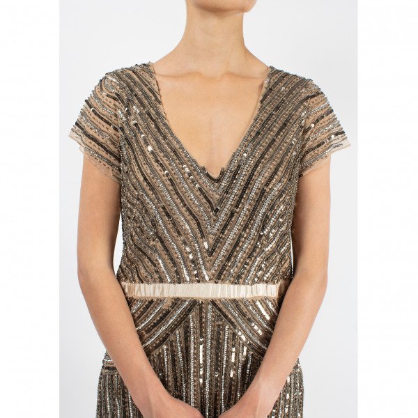 Adrianna Papell Beaded V-Neck Gown