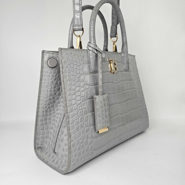 Burberry Mini Frances Bag in Cloud Grey Embossed Leather