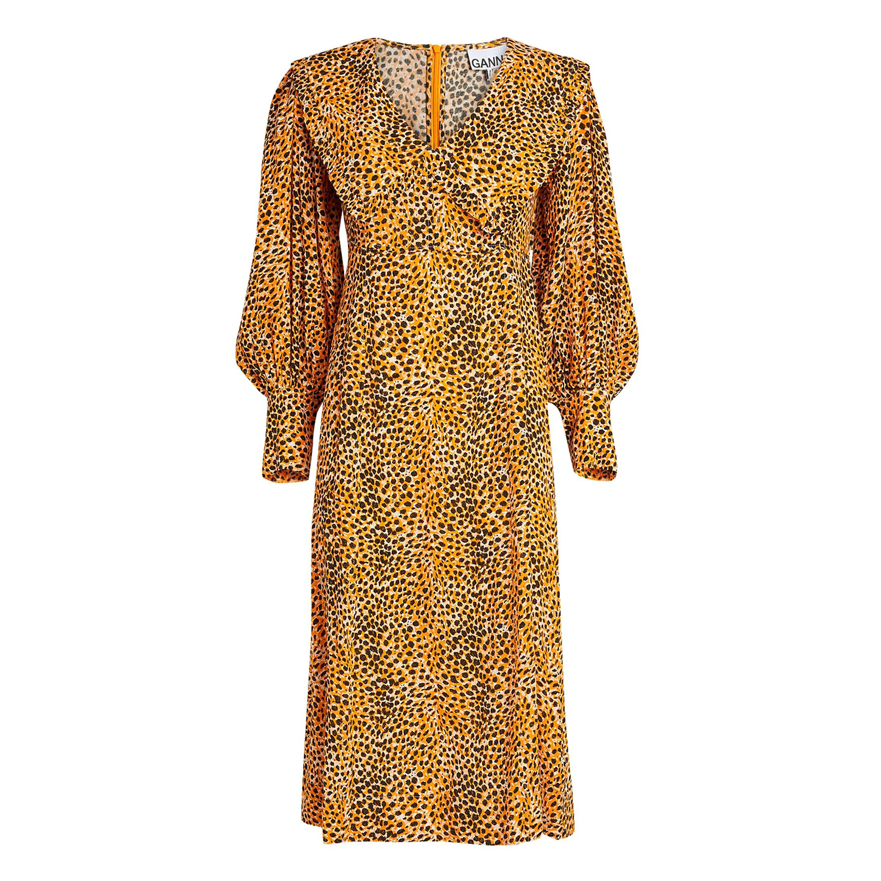 Ganni Collared Leopard Print Dress