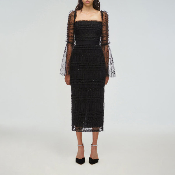 Self-Portrait Dot Mesh Midi Dress