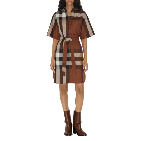 Burberry Check Cotton Tie-waist Shirt Dress