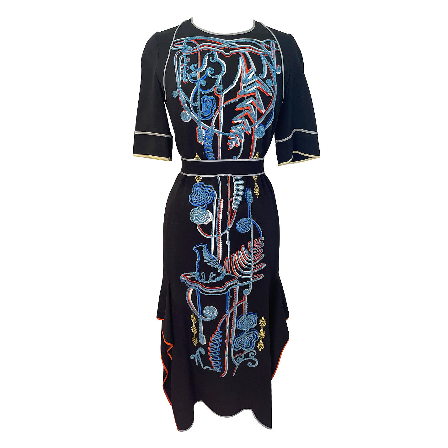 Peter Pilotto Embroidered Short-Sleeve Midi Dress