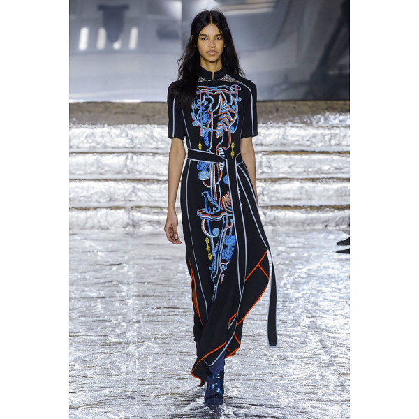 Peter Pilotto Embroidered Short-Sleeve Midi Dress