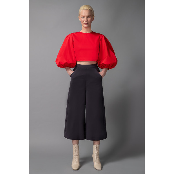 FEMPONIQ Puff Sleeve Cropped Cotton Top