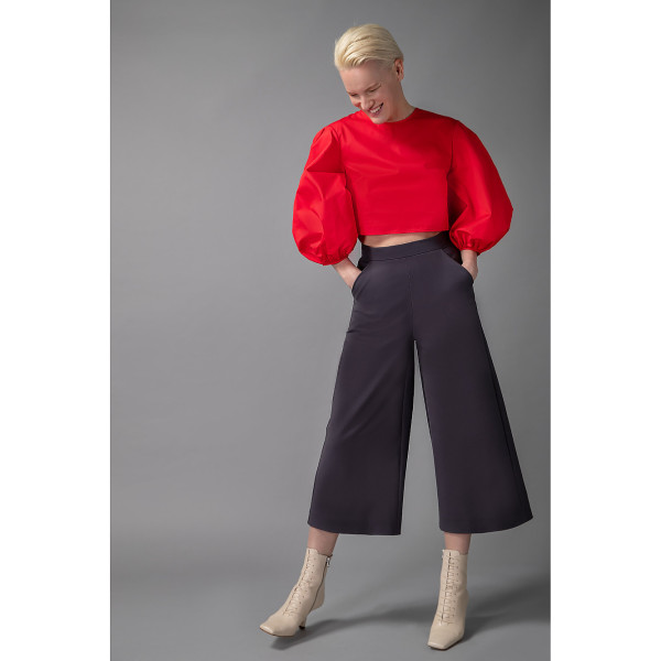 FEMPONIQ Puff Sleeve Cropped Cotton Top
