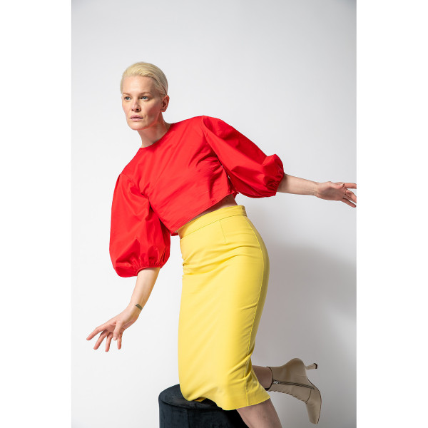 FEMPONIQ Puff Sleeve Cropped Cotton Top