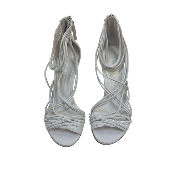 Burberry White Leather Multi Strap Sandals