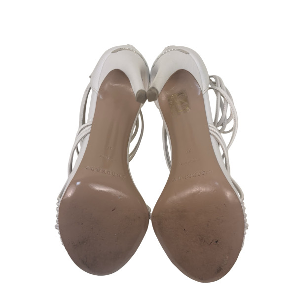 Burberry White Leather Multi Strap Sandals