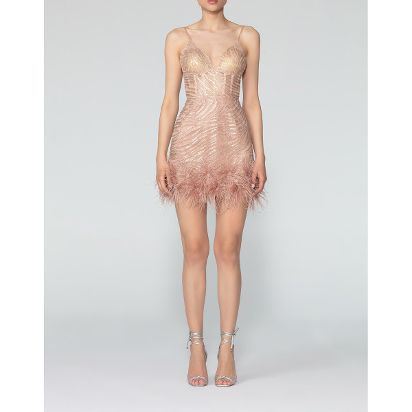 Barrus London Strappy V-Neck Mini Dress With Feather Detail