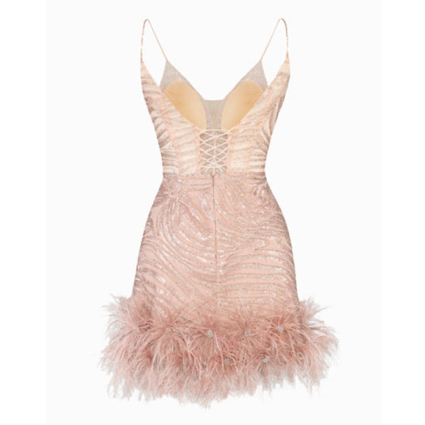 Barrus London Strappy V-Neck Mini Dress With Feather Detail