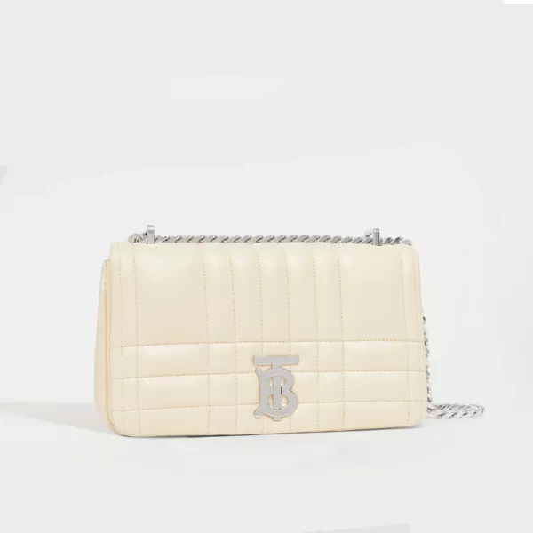 Burberry Small Quilted Lola Bag in Pale Vanilla