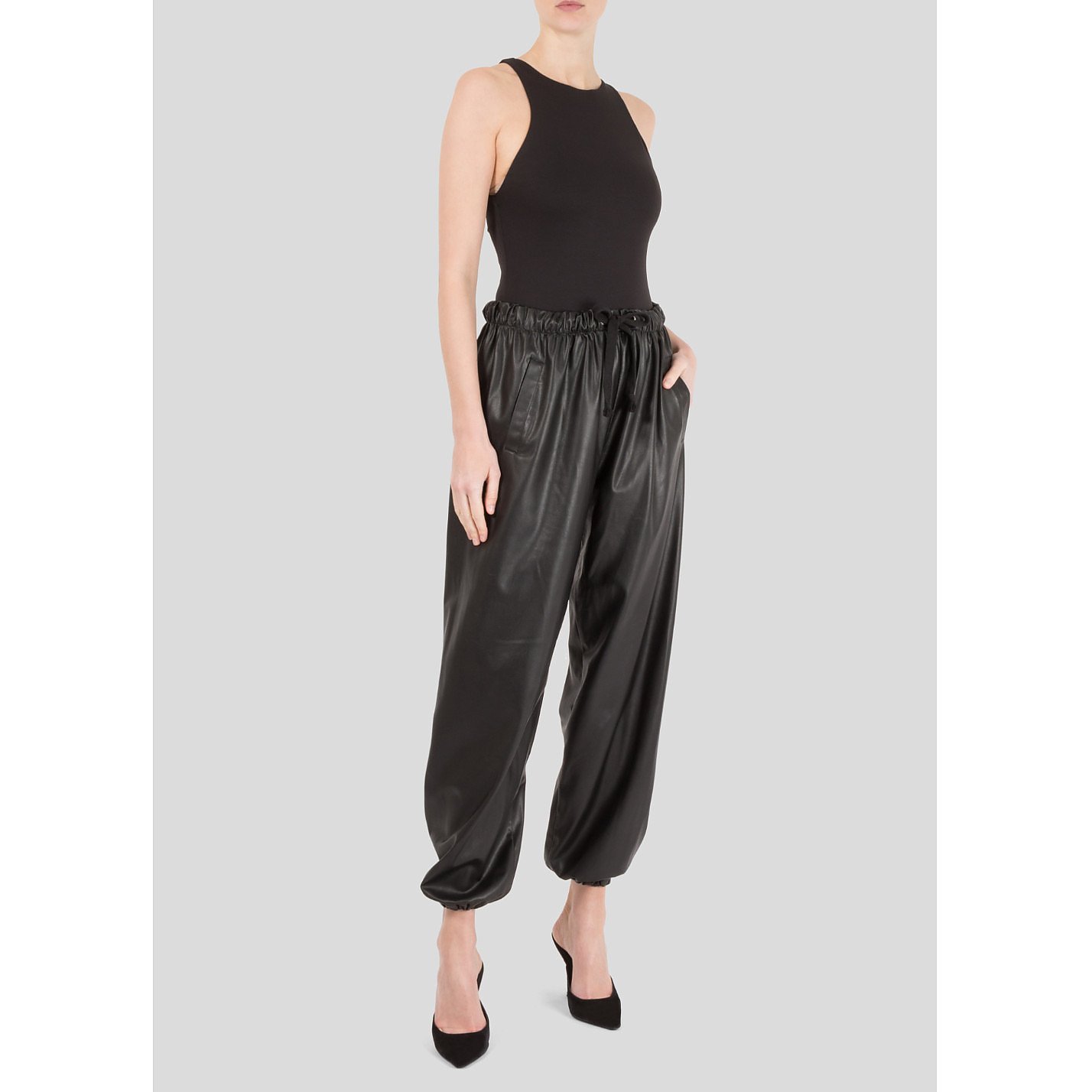 faux leather drawstring trousers