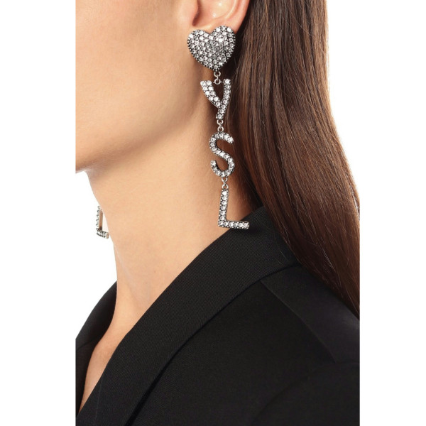 Saint Laurent Ysl Heart Embellished Earrings