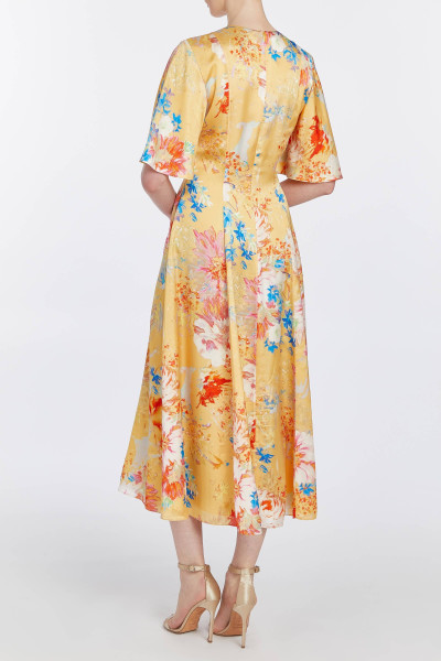 Markarian NY Sarah Yellow Printed Satin Midi Dress
