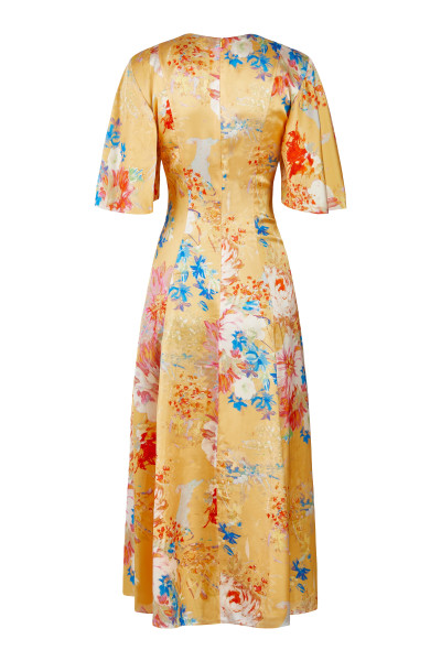 Markarian NY Sarah Yellow Printed Satin Midi Dress