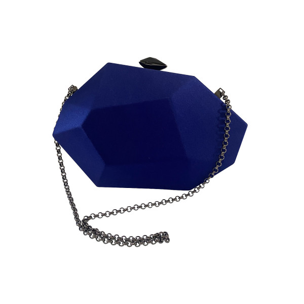 Atelier Swarovski Satin geometric clutch with crystal block shape and chain blue