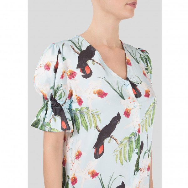 The Latin Runway Orchid Print Button Up Dress