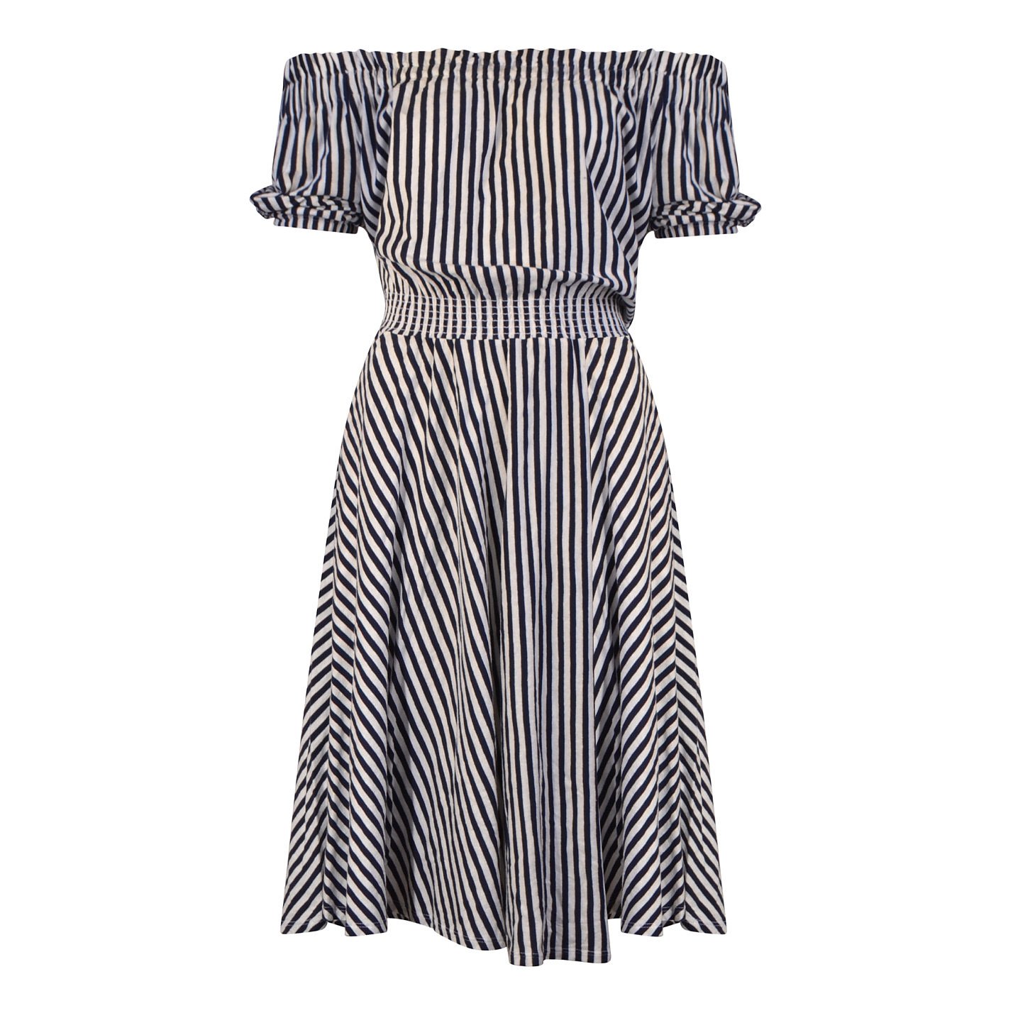 M.D.S. Stripes Striped Off-The-Shoulder Cotton Dress