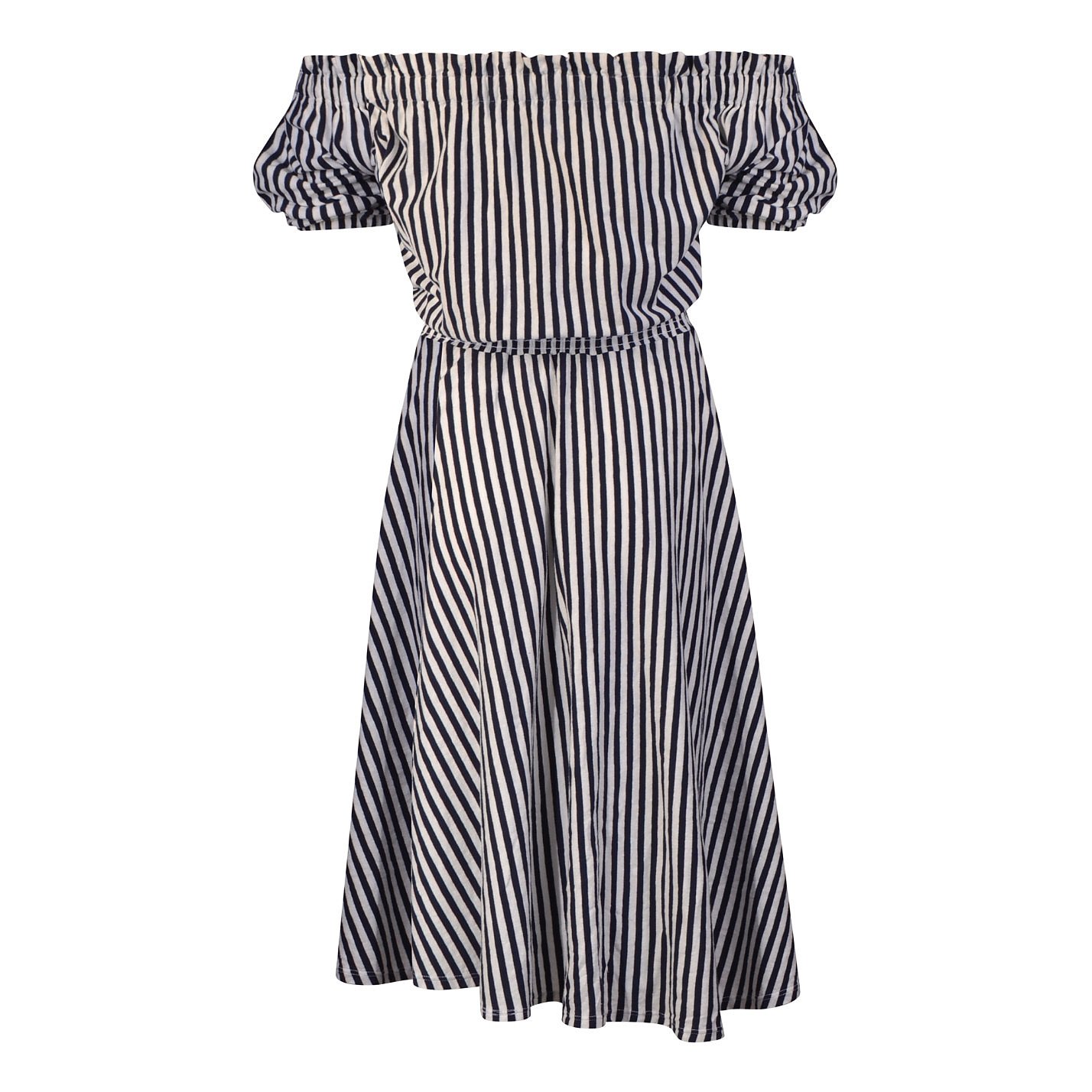M.D.S. Stripes Striped Off-The-Shoulder Cotton Dress