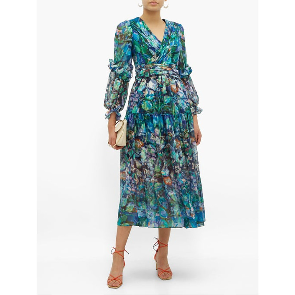 Peter Pilotto Floral-Print Metallic Silk-Georgette Midi Dress