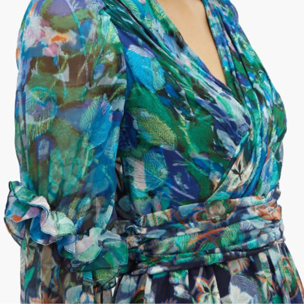 Peter Pilotto Floral-Print Metallic Silk-Georgette Midi Dress
