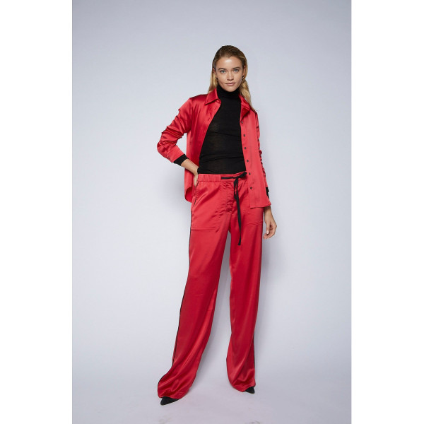 Serena Bute The Flat Fronted Jogger - Lipstick Red & Black Plant Based Satin